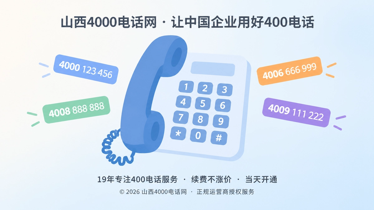 聚焦式扁平插画，电话听筒与分段数字色块，表现400电话选号的低歧义识别。