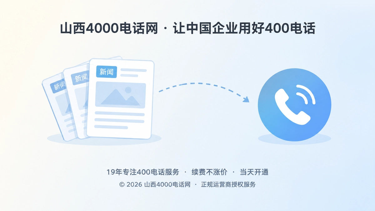 新闻卡片与400电话图标相连的扁平化插画